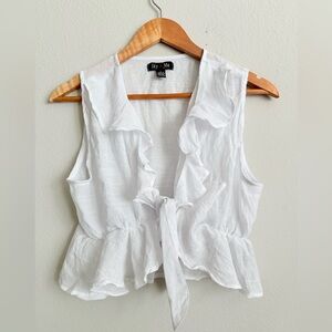 White Ruffle Tie-Front Blouse
